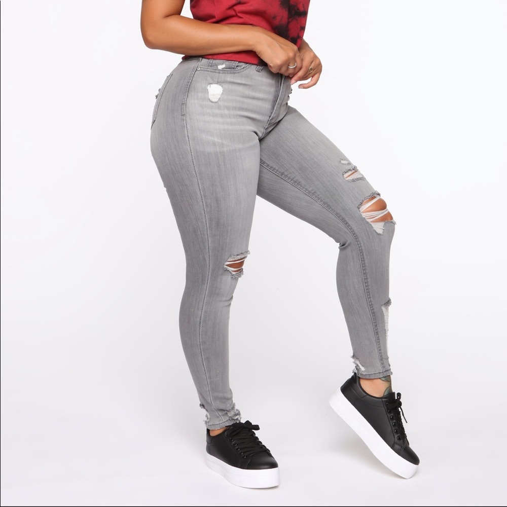 Grey Distressed Denim Jeans - Picture 2 of 2